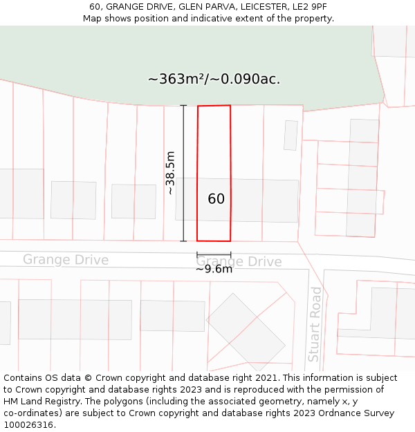 60, GRANGE DRIVE, GLEN PARVA, LEICESTER, LE2 9PF: Plot and title map