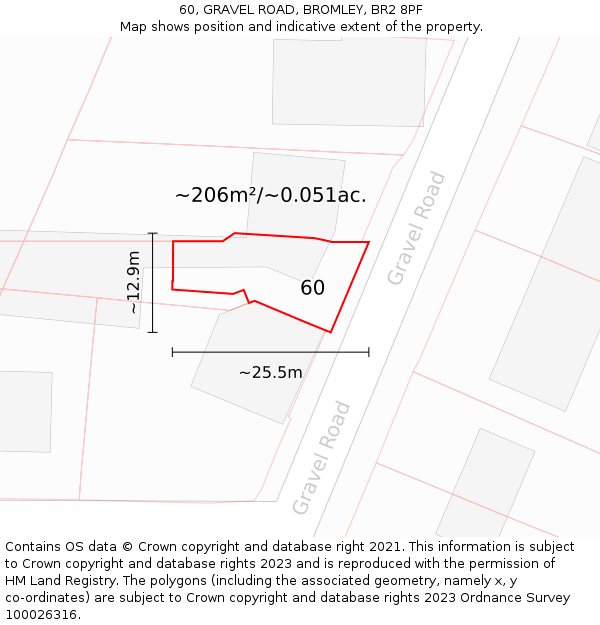 60, GRAVEL ROAD, BROMLEY, BR2 8PF: Plot and title map