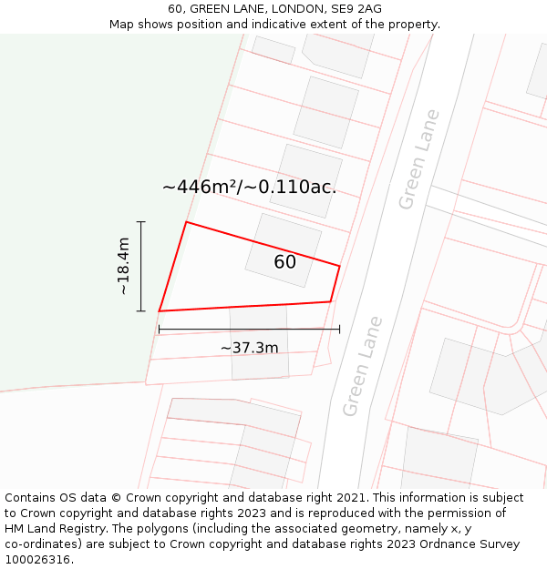 60, GREEN LANE, LONDON, SE9 2AG: Plot and title map