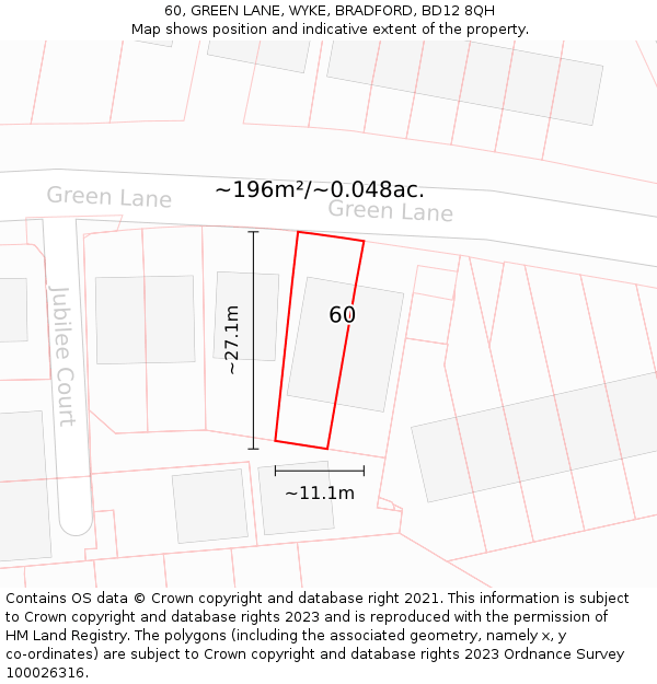 60, GREEN LANE, WYKE, BRADFORD, BD12 8QH: Plot and title map