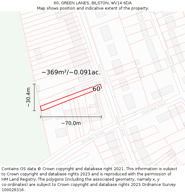 60, GREEN LANES, BILSTON, WV14 6DA: Plot and title map