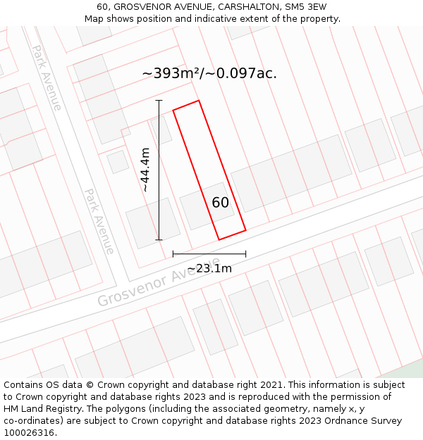 60, GROSVENOR AVENUE, CARSHALTON, SM5 3EW: Plot and title map