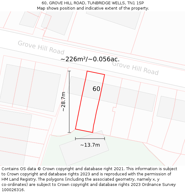 60, GROVE HILL ROAD, TUNBRIDGE WELLS, TN1 1SP: Plot and title map