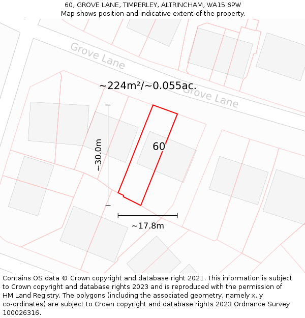60, GROVE LANE, TIMPERLEY, ALTRINCHAM, WA15 6PW: Plot and title map