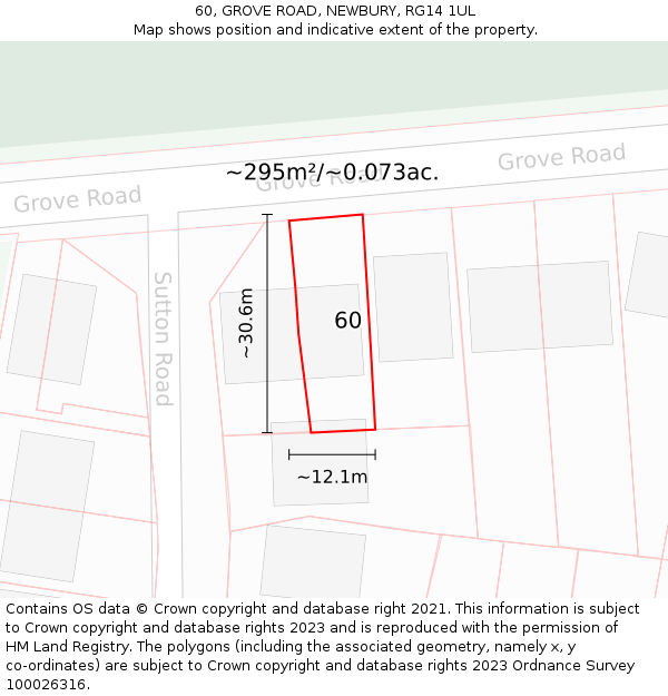 60, GROVE ROAD, NEWBURY, RG14 1UL: Plot and title map