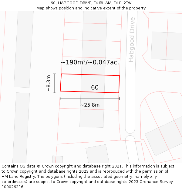 60, HABGOOD DRIVE, DURHAM, DH1 2TW: Plot and title map