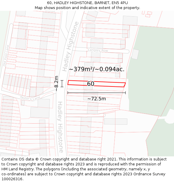 60, HADLEY HIGHSTONE, BARNET, EN5 4PU: Plot and title map