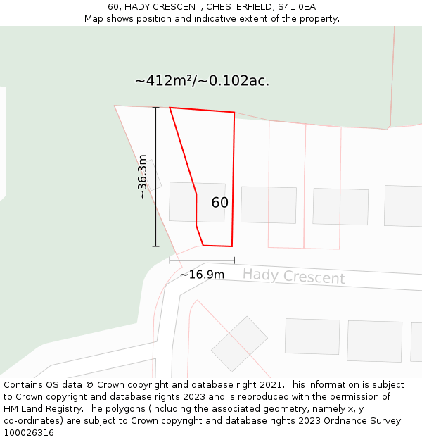 60, HADY CRESCENT, CHESTERFIELD, S41 0EA: Plot and title map