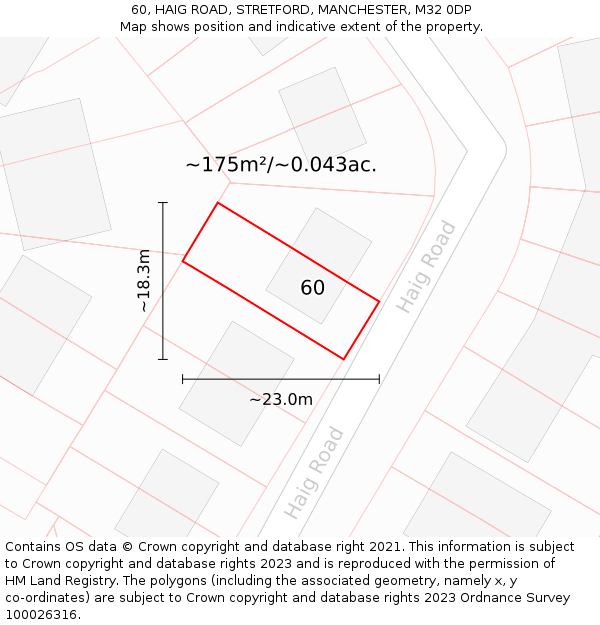 60, HAIG ROAD, STRETFORD, MANCHESTER, M32 0DP: Plot and title map