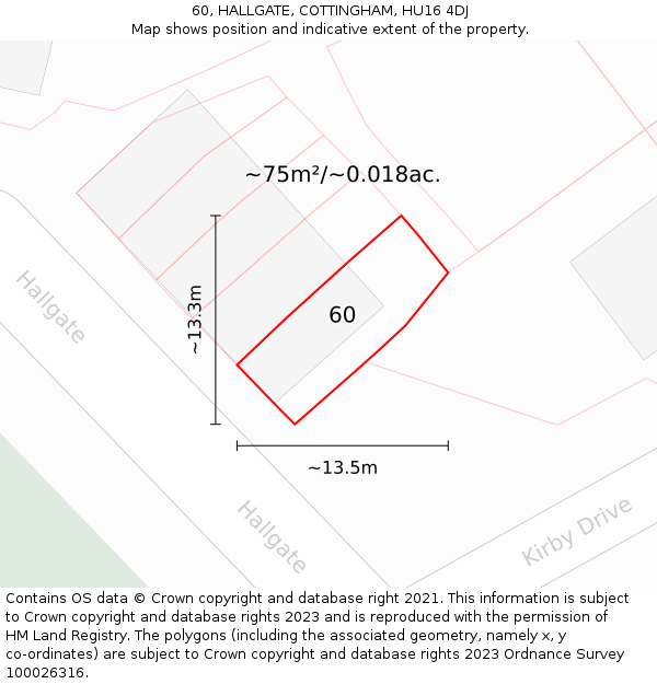 60, HALLGATE, COTTINGHAM, HU16 4DJ: Plot and title map