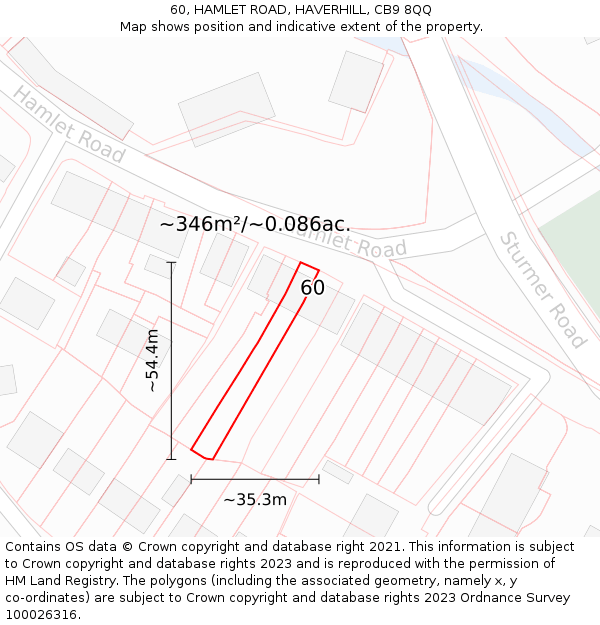 60, HAMLET ROAD, HAVERHILL, CB9 8QQ: Plot and title map