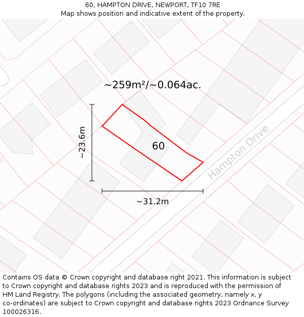 60, HAMPTON DRIVE, NEWPORT, TF10 7RE: Plot and title map