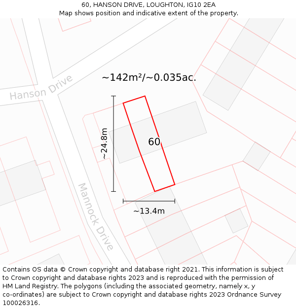 60, HANSON DRIVE, LOUGHTON, IG10 2EA: Plot and title map