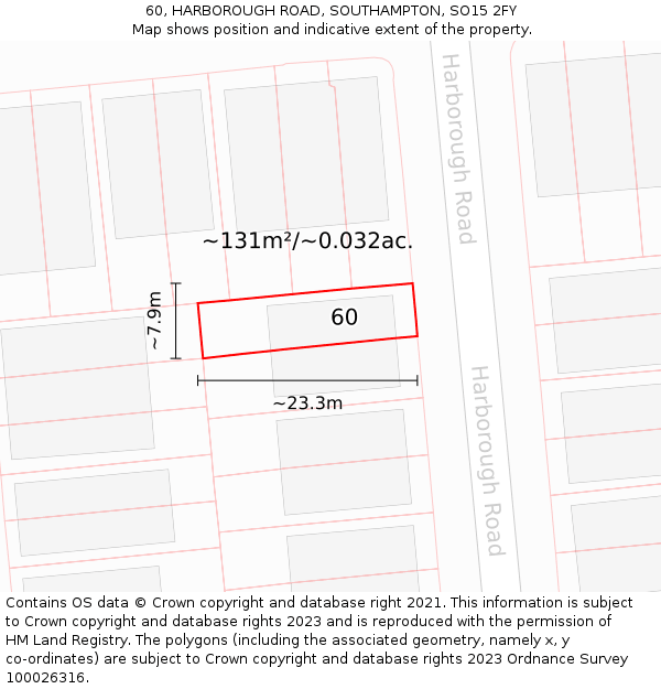 60, HARBOROUGH ROAD, SOUTHAMPTON, SO15 2FY: Plot and title map