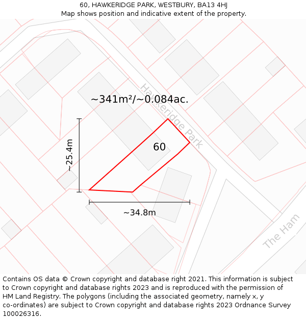 60, HAWKERIDGE PARK, WESTBURY, BA13 4HJ: Plot and title map