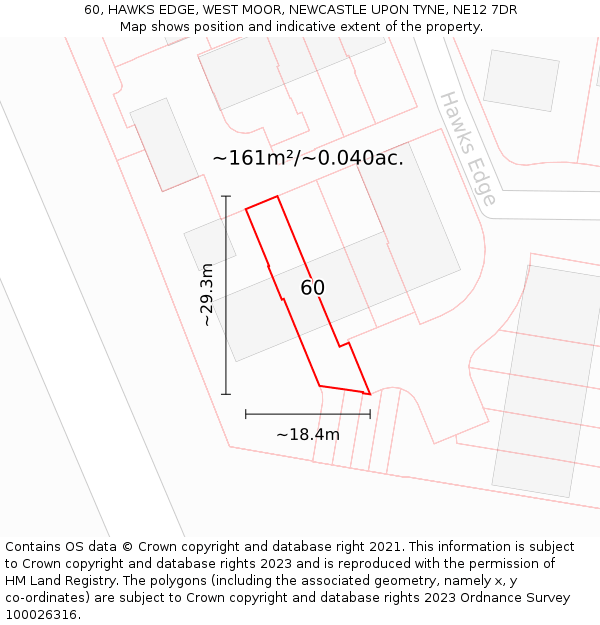 60, HAWKS EDGE, WEST MOOR, NEWCASTLE UPON TYNE, NE12 7DR: Plot and title map