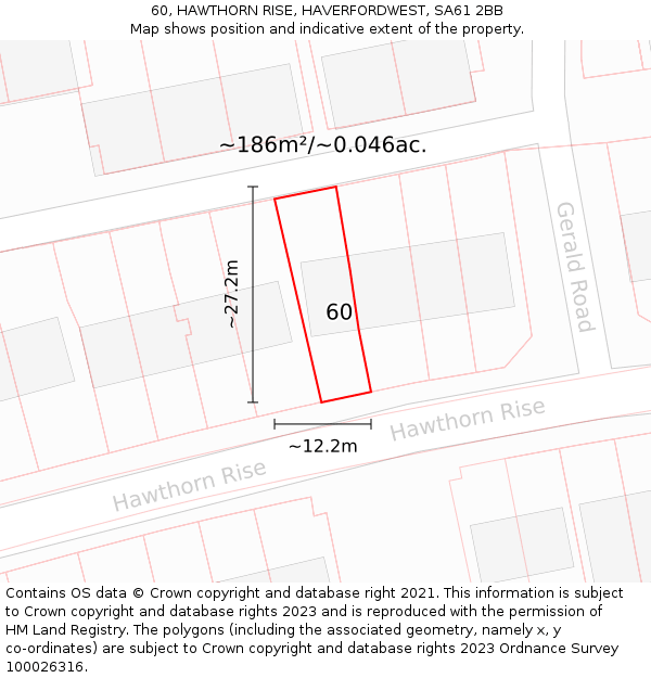 60, HAWTHORN RISE, HAVERFORDWEST, SA61 2BB: Plot and title map