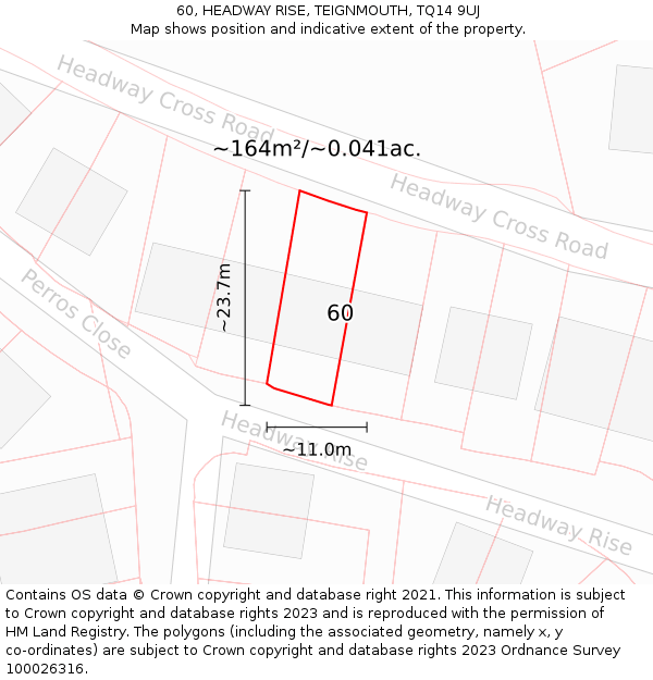 60, HEADWAY RISE, TEIGNMOUTH, TQ14 9UJ: Plot and title map