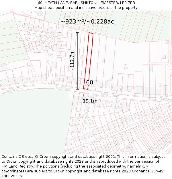 60, HEATH LANE, EARL SHILTON, LEICESTER, LE9 7PB: Plot and title map