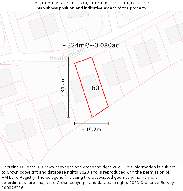 60, HEATHMEADS, PELTON, CHESTER LE STREET, DH2 1NB: Plot and title map