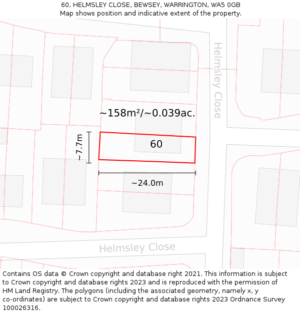 60, HELMSLEY CLOSE, BEWSEY, WARRINGTON, WA5 0GB: Plot and title map