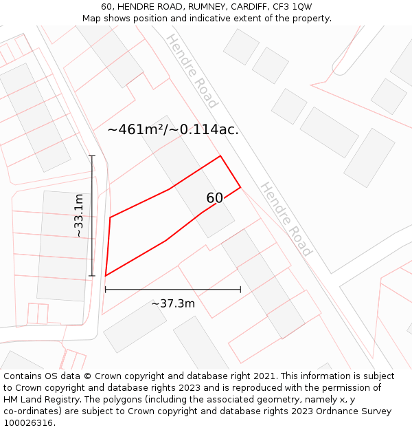 60, HENDRE ROAD, RUMNEY, CARDIFF, CF3 1QW: Plot and title map