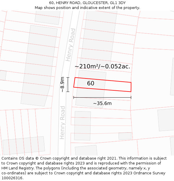 60, HENRY ROAD, GLOUCESTER, GL1 3DY: Plot and title map