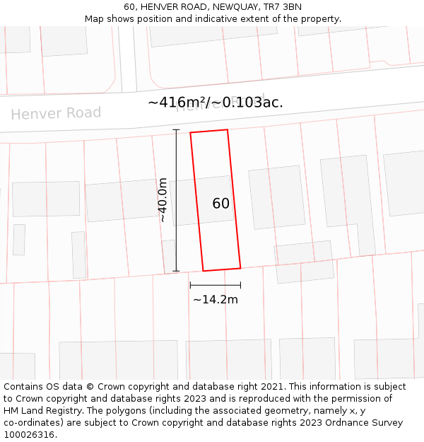 60, HENVER ROAD, NEWQUAY, TR7 3BN: Plot and title map