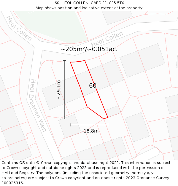 60, HEOL COLLEN, CARDIFF, CF5 5TX: Plot and title map