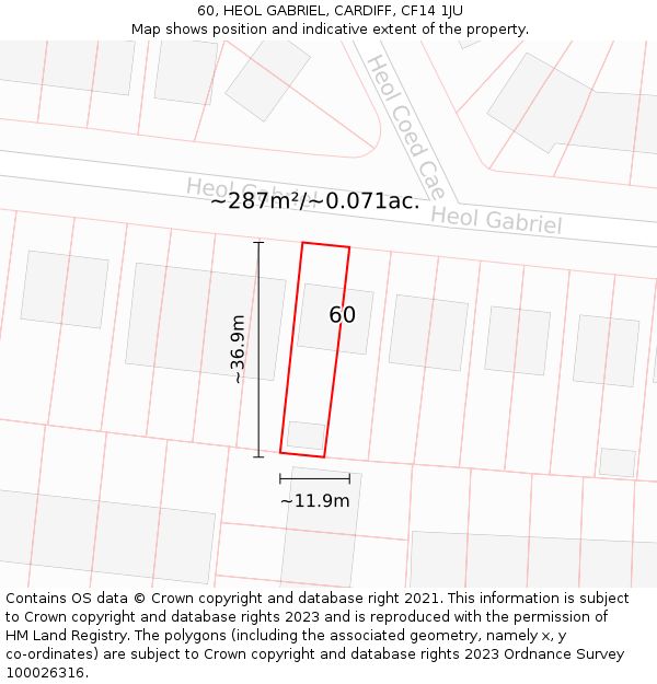 60, HEOL GABRIEL, CARDIFF, CF14 1JU: Plot and title map