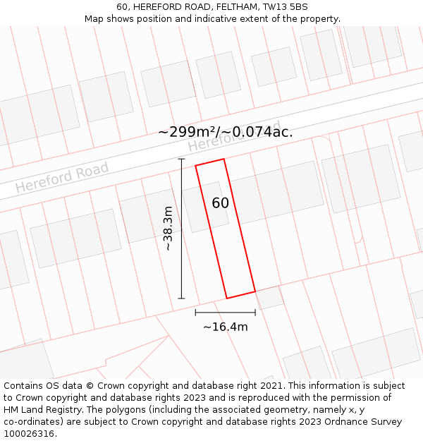 60, HEREFORD ROAD, FELTHAM, TW13 5BS: Plot and title map