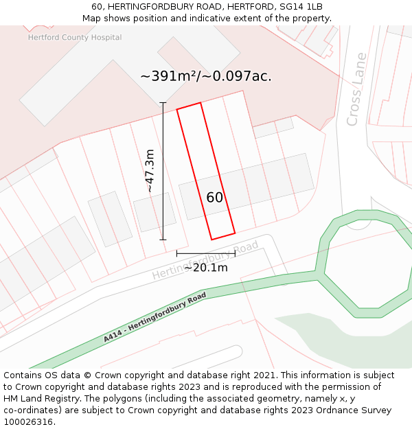 60, HERTINGFORDBURY ROAD, HERTFORD, SG14 1LB: Plot and title map