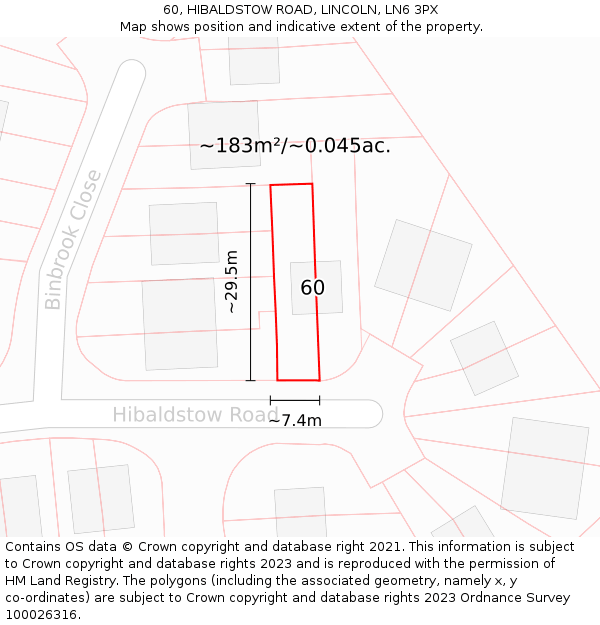 60, HIBALDSTOW ROAD, LINCOLN, LN6 3PX: Plot and title map