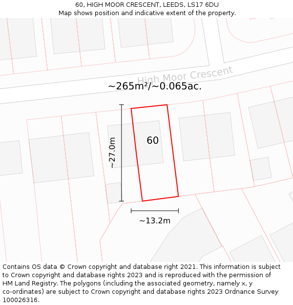 60, HIGH MOOR CRESCENT, LEEDS, LS17 6DU: Plot and title map