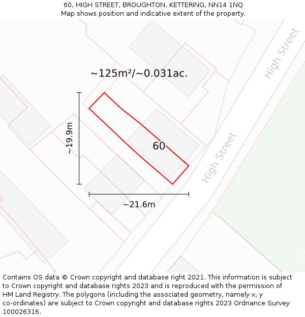 60, HIGH STREET, BROUGHTON, KETTERING, NN14 1NQ: Plot and title map