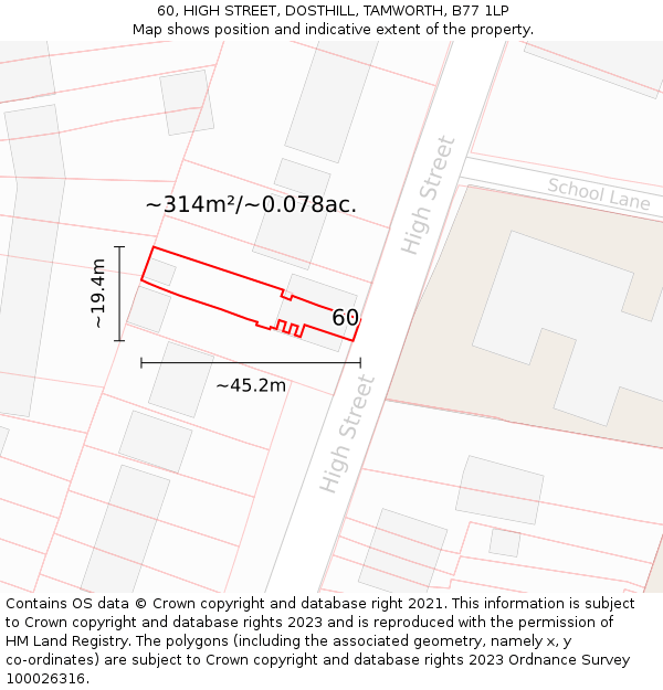 60, HIGH STREET, DOSTHILL, TAMWORTH, B77 1LP: Plot and title map