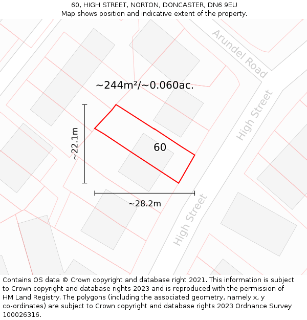 60, HIGH STREET, NORTON, DONCASTER, DN6 9EU: Plot and title map