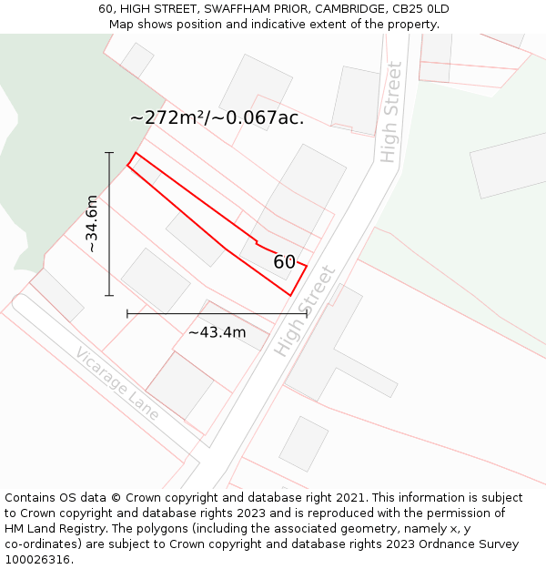 60, HIGH STREET, SWAFFHAM PRIOR, CAMBRIDGE, CB25 0LD: Plot and title map