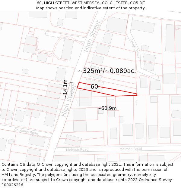 60, HIGH STREET, WEST MERSEA, COLCHESTER, CO5 8JE: Plot and title map