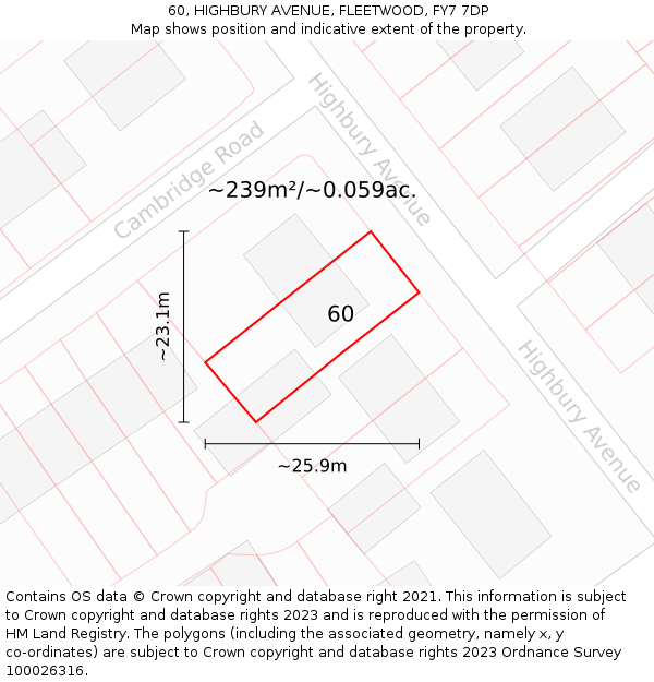 60, HIGHBURY AVENUE, FLEETWOOD, FY7 7DP: Plot and title map