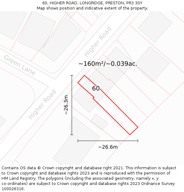 60, HIGHER ROAD, LONGRIDGE, PRESTON, PR3 3SY: Plot and title map