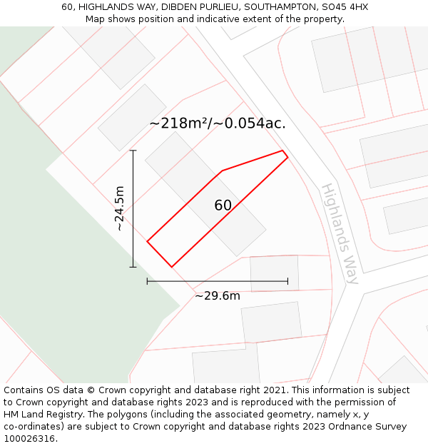 60, HIGHLANDS WAY, DIBDEN PURLIEU, SOUTHAMPTON, SO45 4HX: Plot and title map