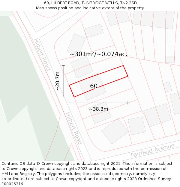 60, HILBERT ROAD, TUNBRIDGE WELLS, TN2 3SB: Plot and title map