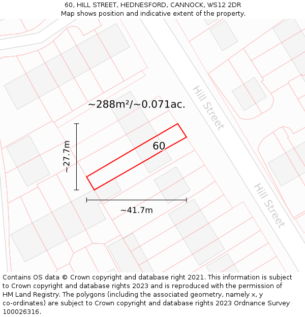 60, HILL STREET, HEDNESFORD, CANNOCK, WS12 2DR: Plot and title map