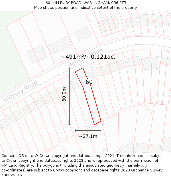 60, HILLBURY ROAD, WARLINGHAM, CR6 9TB: Plot and title map