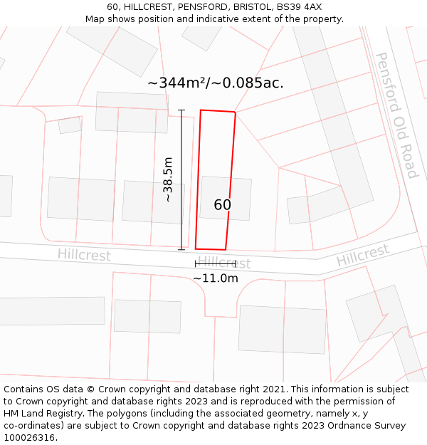 60, HILLCREST, PENSFORD, BRISTOL, BS39 4AX: Plot and title map