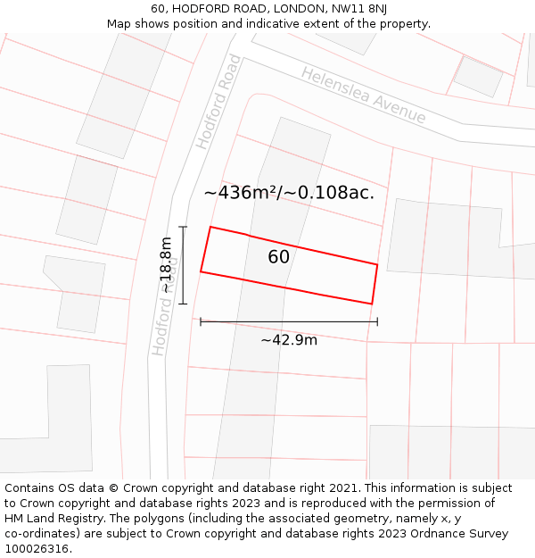 60, HODFORD ROAD, LONDON, NW11 8NJ: Plot and title map