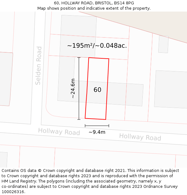 60, HOLLWAY ROAD, BRISTOL, BS14 8PG: Plot and title map