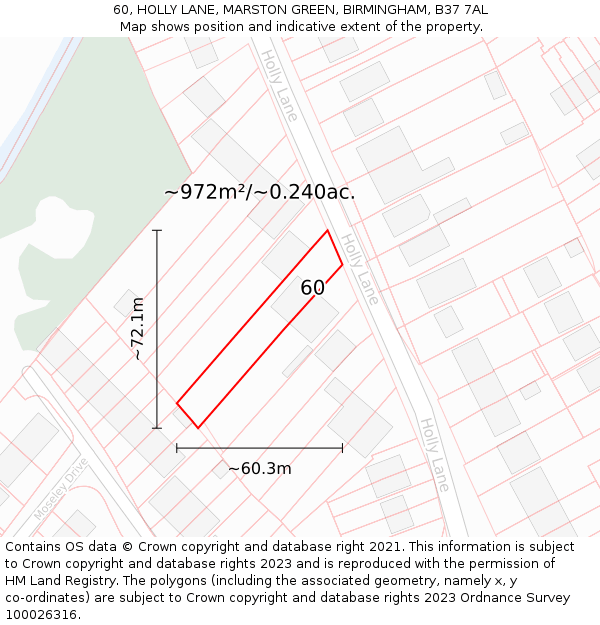 60, HOLLY LANE, MARSTON GREEN, BIRMINGHAM, B37 7AL: Plot and title map