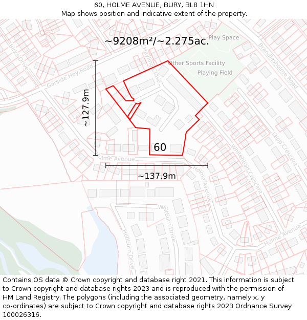 60, HOLME AVENUE, BURY, BL8 1HN: Plot and title map